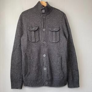 Express Mens Size Medium Gray Wool Sweater Cardigan Preppy Minimalist Old Money